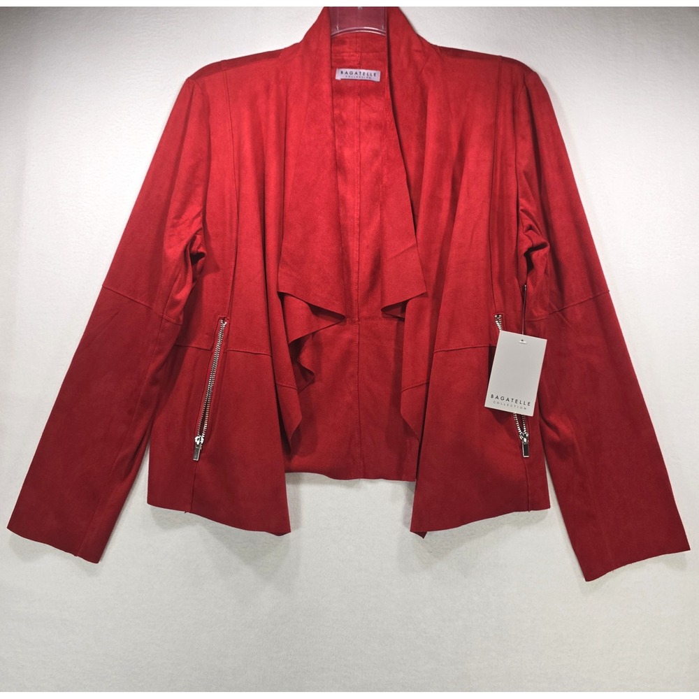 Bagatelle Collection Red Faux Suede Draped Open Front Jacket XL 66678 NWT